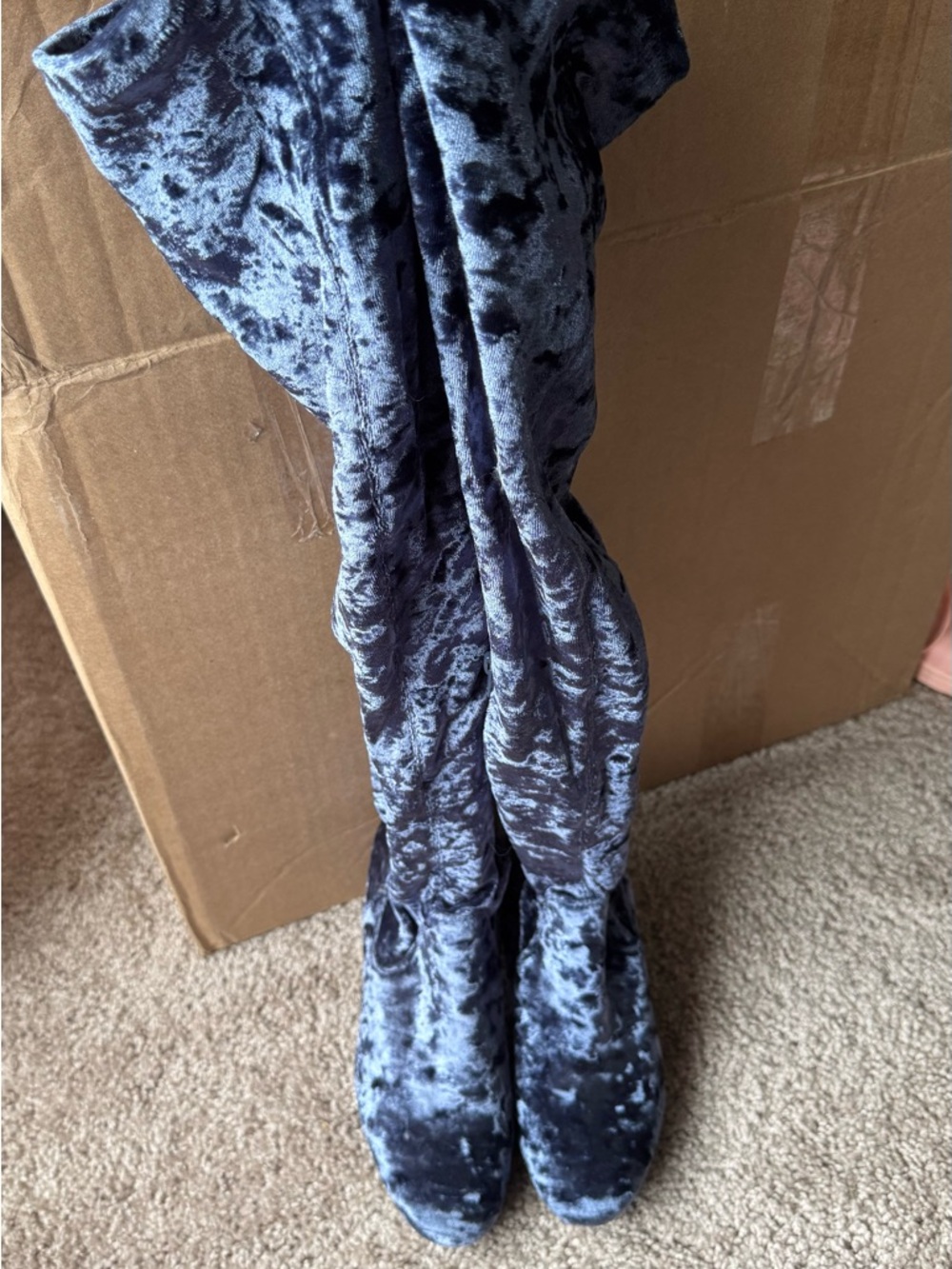 Naughty Monkey Blue Velvet Knee High Boots Size 7